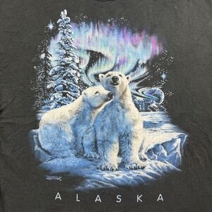 Alaska Polar Bear Shirt Mens Medium Black Hanes Beefy-T Graphic Aurora Tee